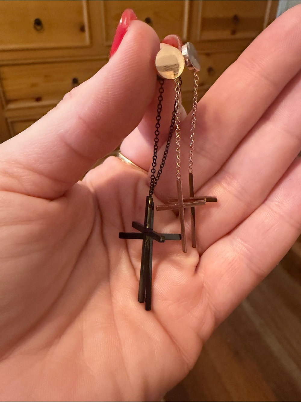 Minimalist Cross Drop Earrings in Black and Rose Gold - Women Jewelry
